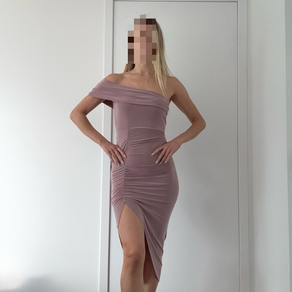 Elegant Mauve Off-Shoulder Dress